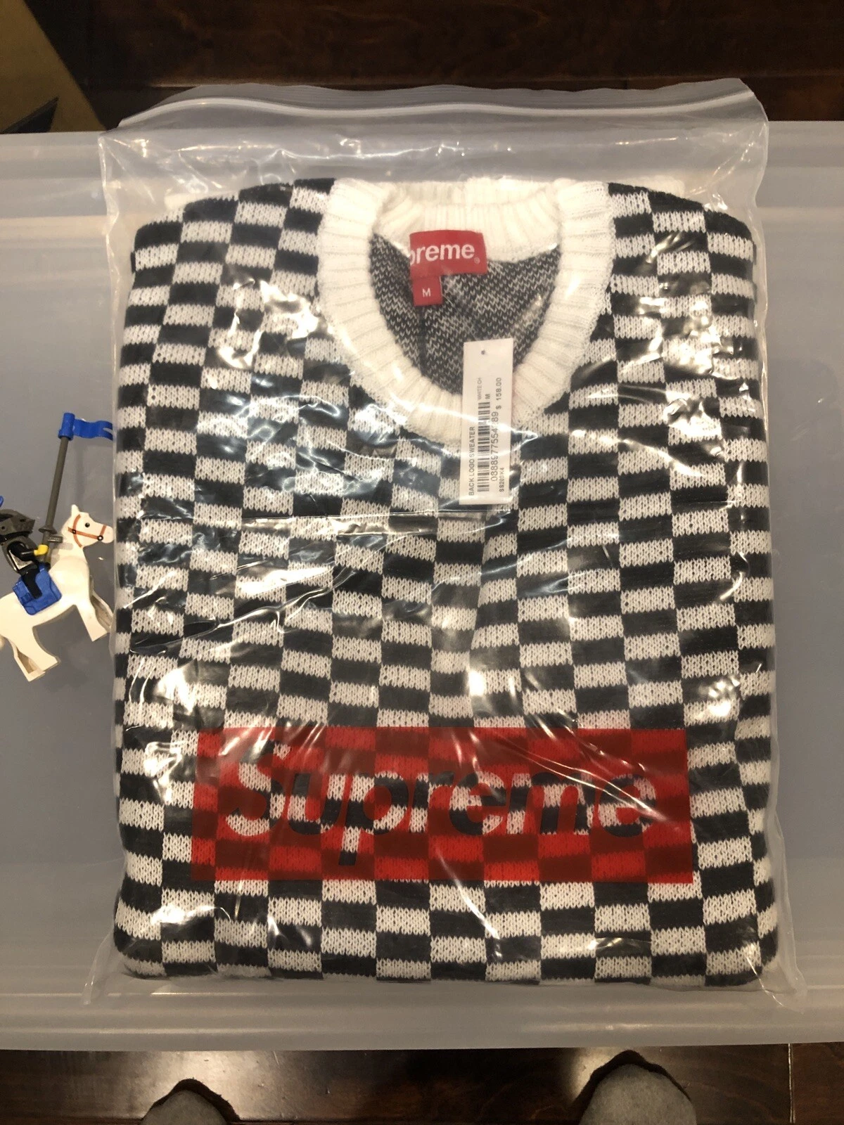 Supreme back logo sweater Checkerboard Black White DS Sz: Medium