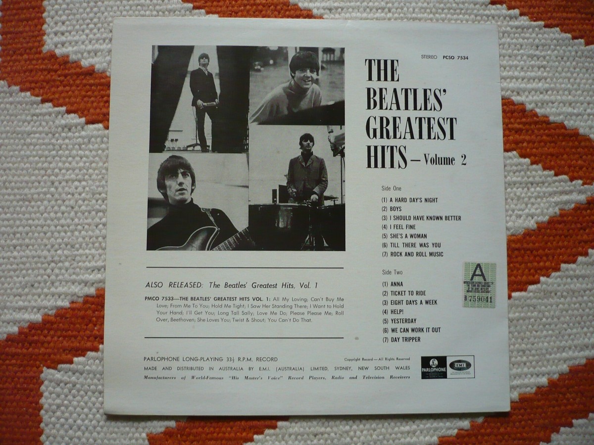 The Beatles Greatest Hits Volume 2 Two Vinyl Australia Parlophone 