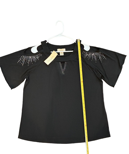 Diana Belle Damen Plus 1X schwarz offene kurzärmelige Tunika Oberteil Schlüsselloch - Bild 5 von 5