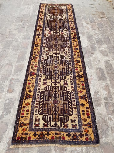 Vintage Afghan Baloch Runner 10'2x2'7'' ft Nomadic / Oriental Tribal Runner Rug