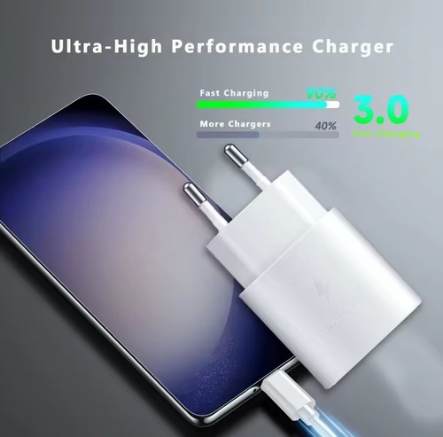 Samsung Szybka ładowarka 25W Kabel ładujący Adapter Zasilacz Wtyczka Typ C DE Stock - Zdjęcie 6 z 13