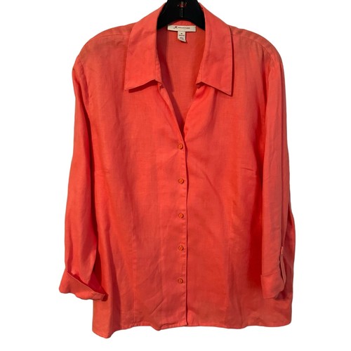 JM Collection Blouse Size 16 Linen Button Up Women Top Shirt Button Up Blouse - Picture 8 of 12