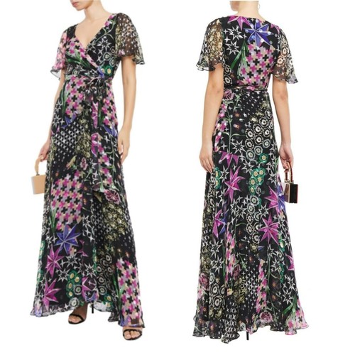 Temperley London Claudette Black Multi Wrap Maxi Dress Printed Floral Gown - Picture 2 of 16