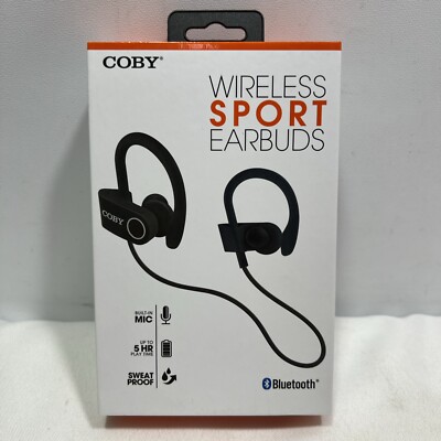COBY Wireless Sport Bluetooth Earbuds, Black, CEBT-415-BLK ~ NEW SEALED