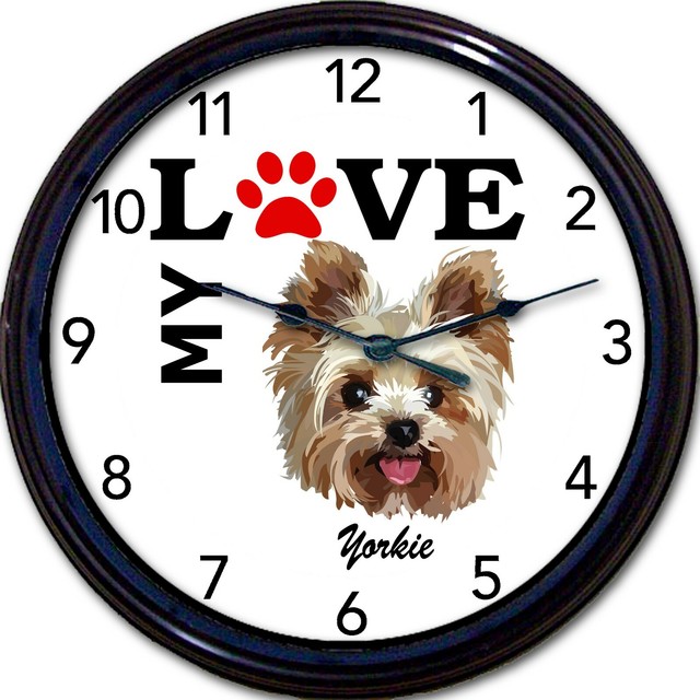 Yorkie Dog Puppy Wall Clock I Love My Yorkie Terrier Dogs New 10" eBay