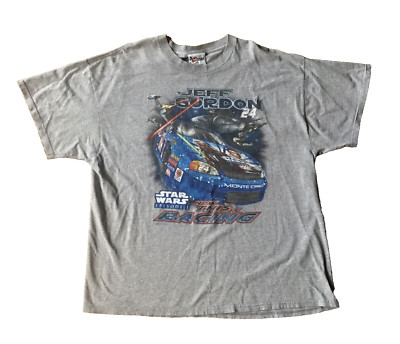 VTG Nascar Jeff Gordon XXL Star Wars Ep. I Gray T-Shirt Fade CrackldHoleSeeDesc