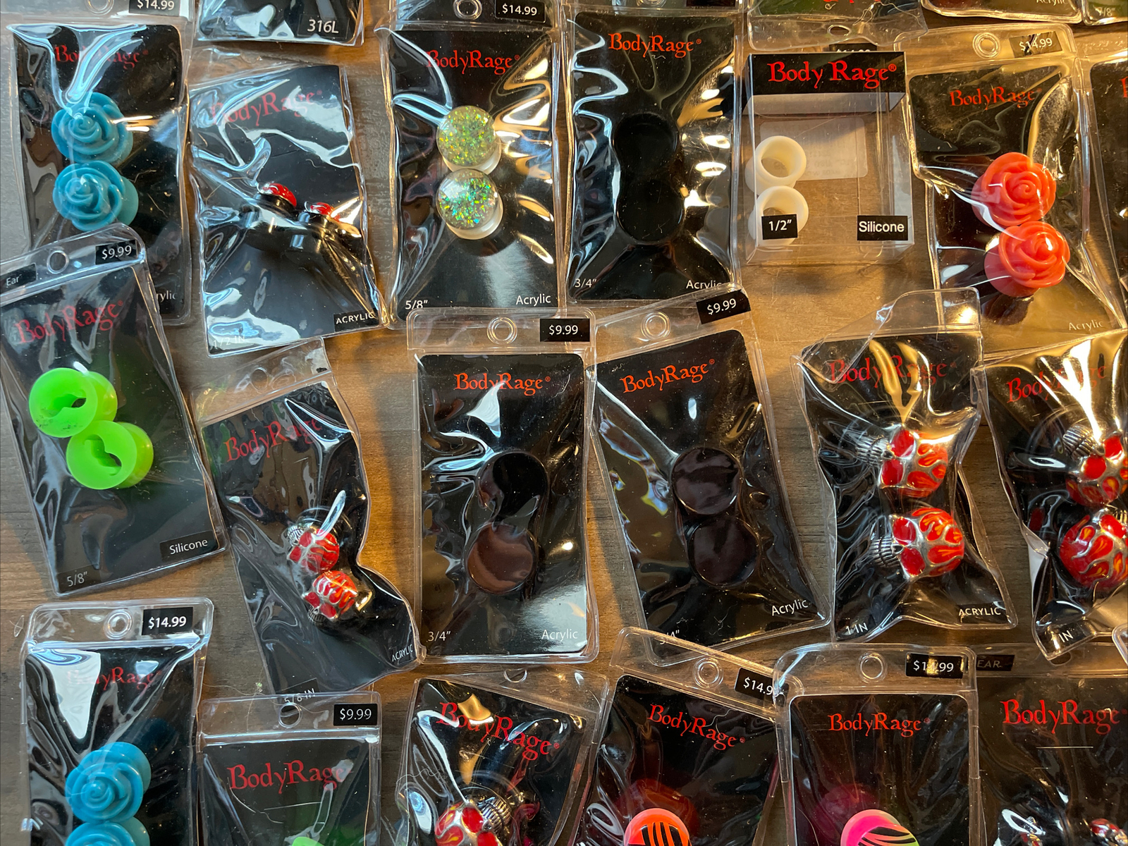 Large lot of Body Rage ear gauges assortment of 45 pairs new old stock