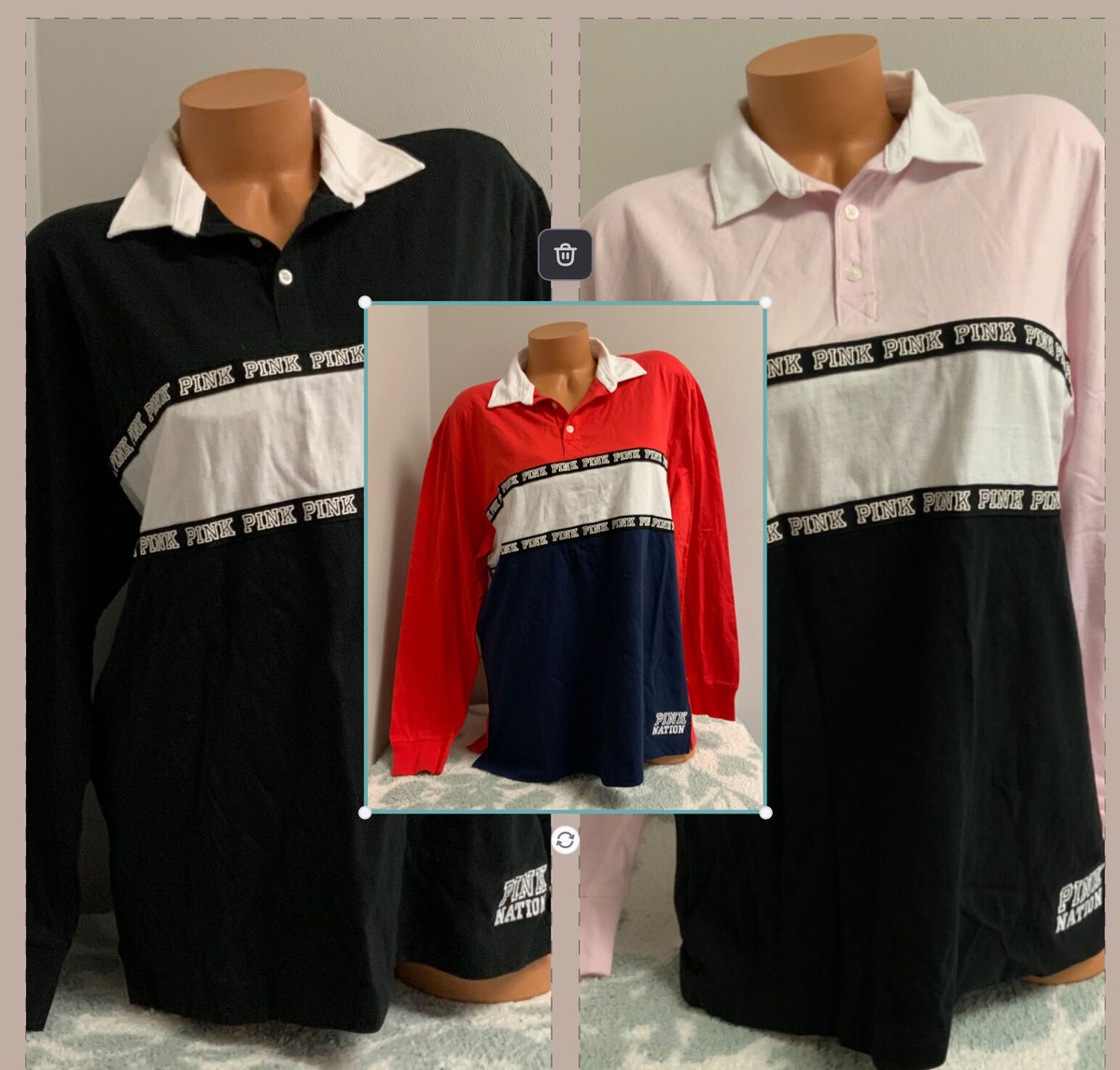 Victoria's Secret Pink Nation Rugby Polo T-shirt Long Sleeve