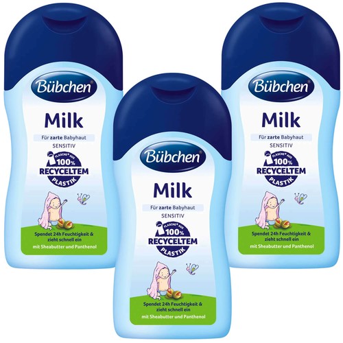 3x 400ml Bübchen Milk Sensitiv für zarte Babyhaut spendet 24h Feuchtigkeit - Afbeelding 1 van 3