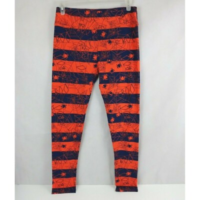 New LuLaRoe T&C Halloween Orange & Black Striped With Spiders & Spiderwebs