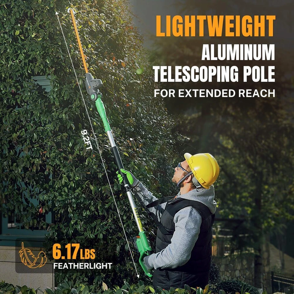 WORKPROX NEW 20V Cordless Pole Hedge Trimmer 18" Dual Action Blade 9.2feet Reach - Image 4 of 4