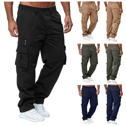 Herren Multi-Pocket Hose gerades Bein Latzhose Sport Parkour Fitnesshose