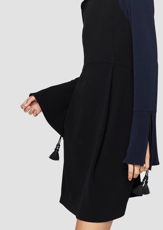 Mini Vestido 10 DEREK LAM CROSBY Negro Azul Con Cordones Manga Campana Borla Recortado 6 Foto 4 de 4