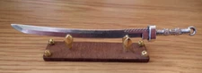1/12, dolls house miniature Sword on Hand Made Wood Stand Ornament Table BN LGW
