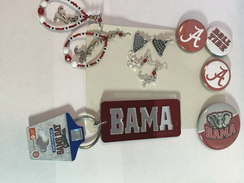 NEW ALABAMA CRIMSON TIDE GAME GEAR ASSORTMENT (EARRINGS-PINBACKS-KEY CHAIN)    - Picture 9 of 10