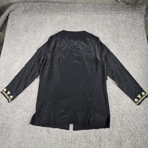 Vtg Diane Von Furstenberg Womens Small 100% Silk Black Gold Embroidered Blouse - Picture 6 of 10