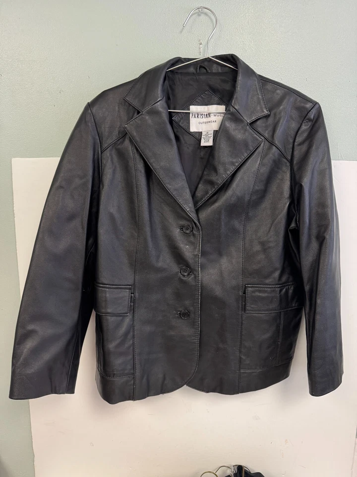 Jaqueta de couro PARISIAN Works preta feminina geração casaco botões para cima GG - Imagem 4 de 4