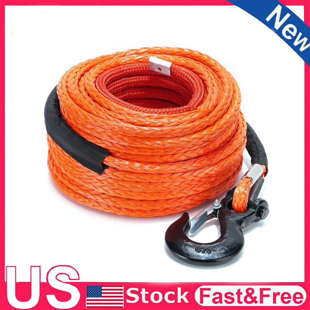 32000lb 1/2"100ft Synthetic Winch Rope Winch Line Cable +Hook For Recovery 4WD
