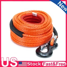 32000lb 1/2"100ft  Synthetic Winch Rope Winch Line Cable +Hook For Recovery 4WD