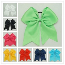 8 Inch Solid Colors Cheer Hair Bows with Elastic Band PonyTail Cheerleading CB01