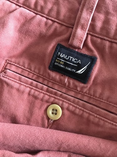 NAUTICA RIGGER PLEATED 100% COTTON Salmon / Coral SHORTS SIZE MENS 40W - Picture 3 of 8
