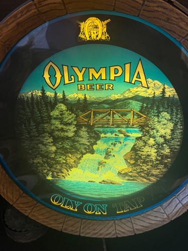 Rarität Variante OLY ON TAP Olympia Bier Bewegung Wasserfall Bar Fass Leuchtschild - Bild 2 von 24