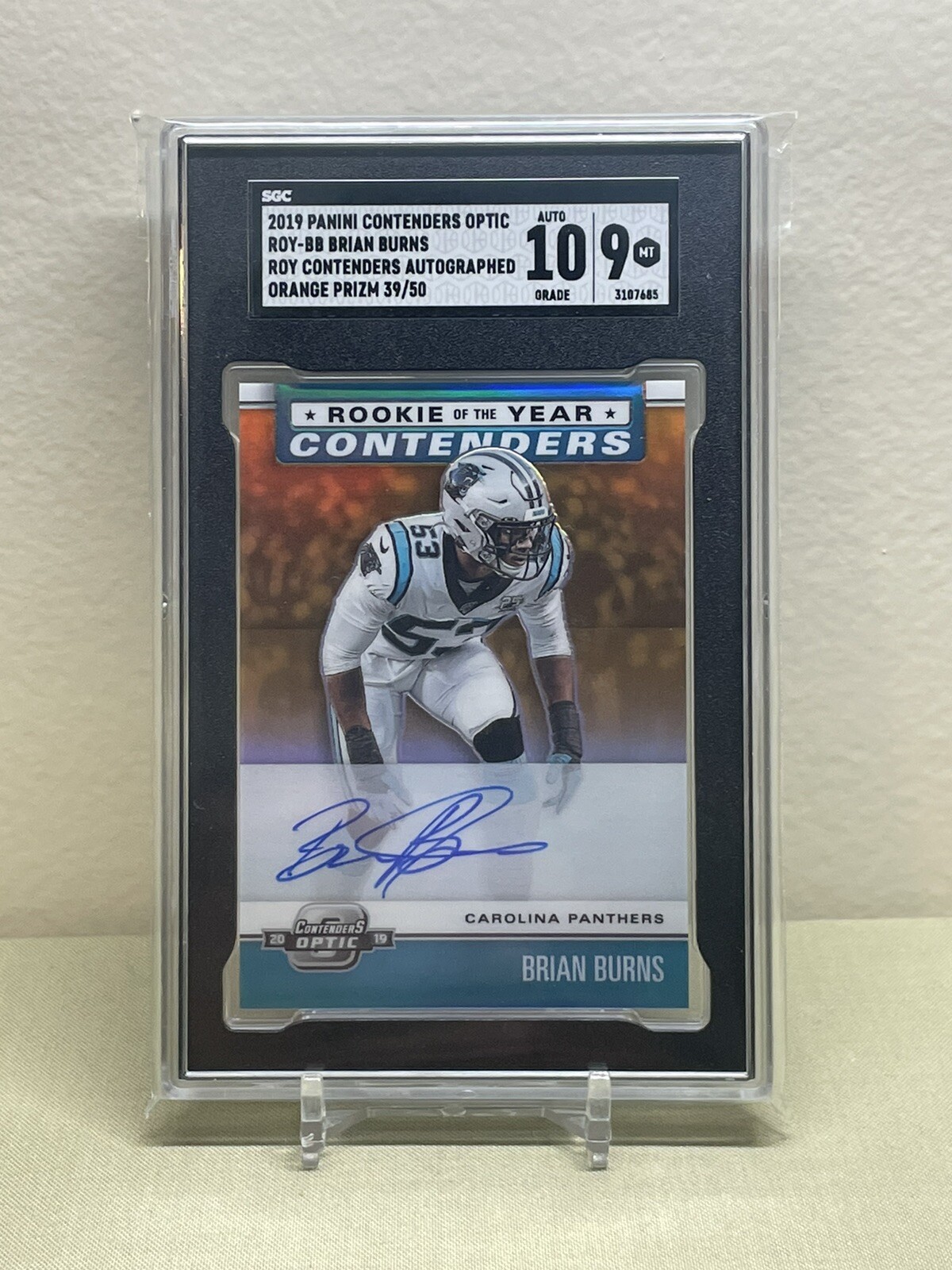 Brian Burns Panini Contenders Optic Rookie of the Year Contenders Autographs #BB Green Pulsar