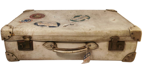 SCARCE 1920'S/30'S ANTIQUE HAND SEWN WHT LEATHER HARD SUITCASE W/TRAVEL STICKERS - Picture 5 of 24