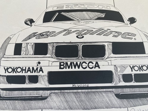 BMW RACING DAVE DONOHUE ORIGINAL SIGNED DRAWING 1995 IMSA PHOENIX BY RON HARNISH - Picture 2 of 6