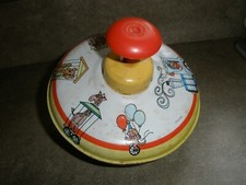 Vntg 1960's Ohio Art Tin Spinning Top Circus Animals Train Metal Toy Works N5 