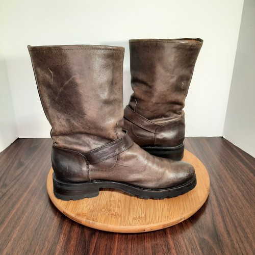 Frye Natalie Mid Womens Size 8.5 Boots Brown Leather Engineer Buckle Pull On - Picture 5 of 11
