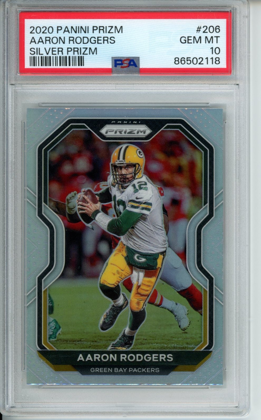 2020 Panini Prizm #206 Aaron Rodgers "Silver Prizm" *PSA 10 (GEM MINT) *Packers