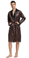 Tony  Candice Men's Satin Robe Lightweight Long Sleeve Silk Kimono Bathrobe ...