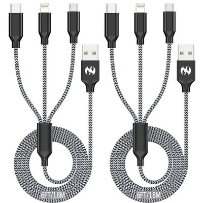 Multi Charging Cable 4/6ft 2Pack 3 in 1 Charger Cord, Multiple Rapid Nylon Braid