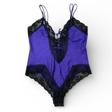 Victoria's Secret Vintage Purple Lace Teddy Bodysuit Gold Label Satin Floral L