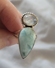 Larimar  Moonstone Sterling Silver Ring