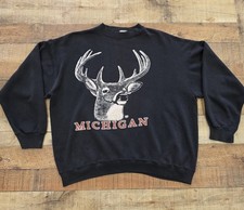 Vtg 80s 90s Michigan Buck Deer Nature Outdoor Graphic Sweatshirt Sz XL Great