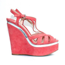 Miu Miu Pink Suede Wedge Platform Sandals UK 6 Ankle Strap Open Toe