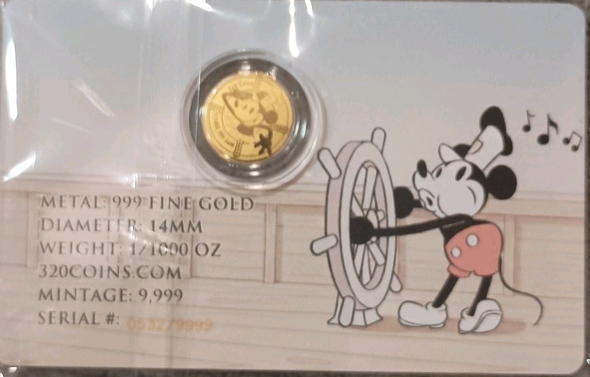 1/1000 oz .999 Fine Gold Mickey Mouse Coin – Steamboat Willie | eBay