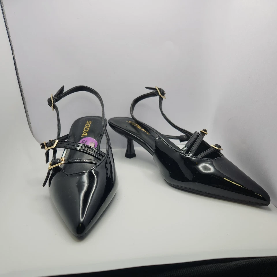 Soda Pointed Toe Kitten Heel Slingback Dress Pumps. Size 6.5 Black - Image 2 of 4