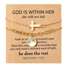 Tondiamo 2 Pcs Mustard Seed Bracelets for Women Christian Cross Bracelet with