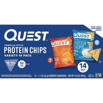 Quest Tortilla Style 18-19g Protein Chip Variety Pack, Nacho Cheese & Ranch 14ct