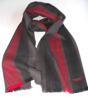 AUTH COACH MEN'S BROWN RED WOOL/CASHMERE BLEND LONG SCARF/FRINGES VERY ELEGANT