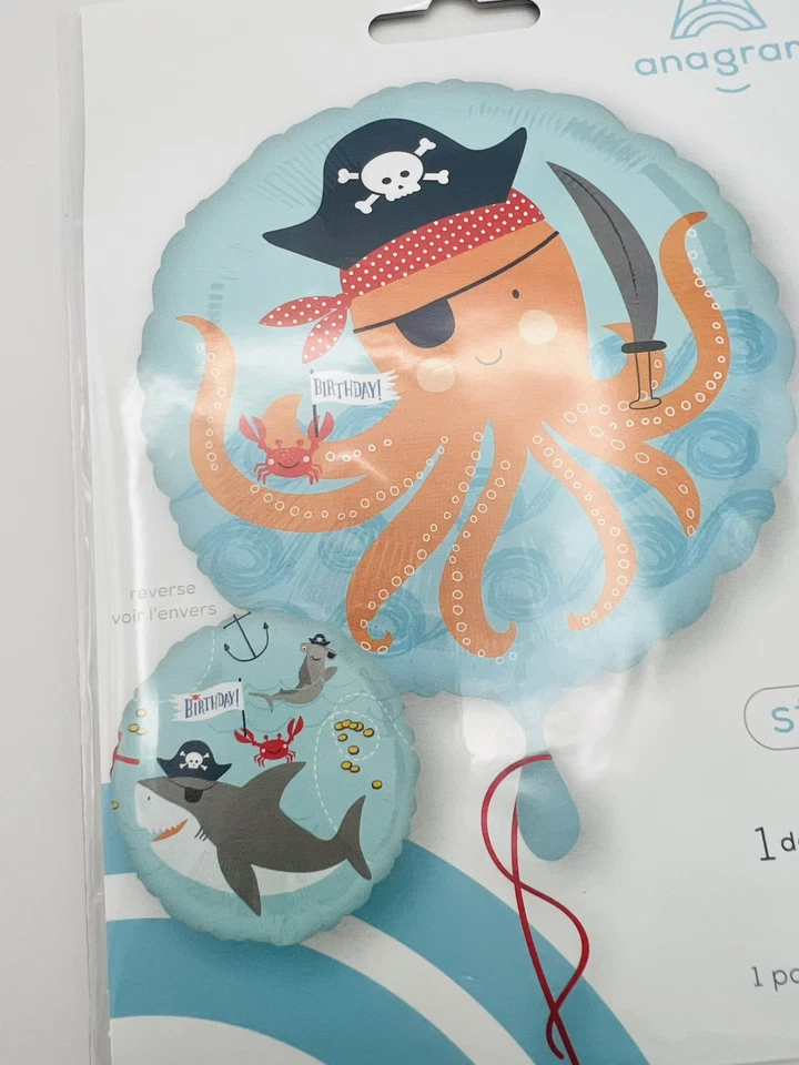 Anagrama Estándar, Globo CUMPLEAÑOS Pirata, Sin Inflar Talla 17 pulgadas Foto 3 de 4