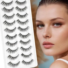 False Eyelashes Natural Lashes Wispy - 0.1mm Ultra Thin Clear Band 12mm Pestaña