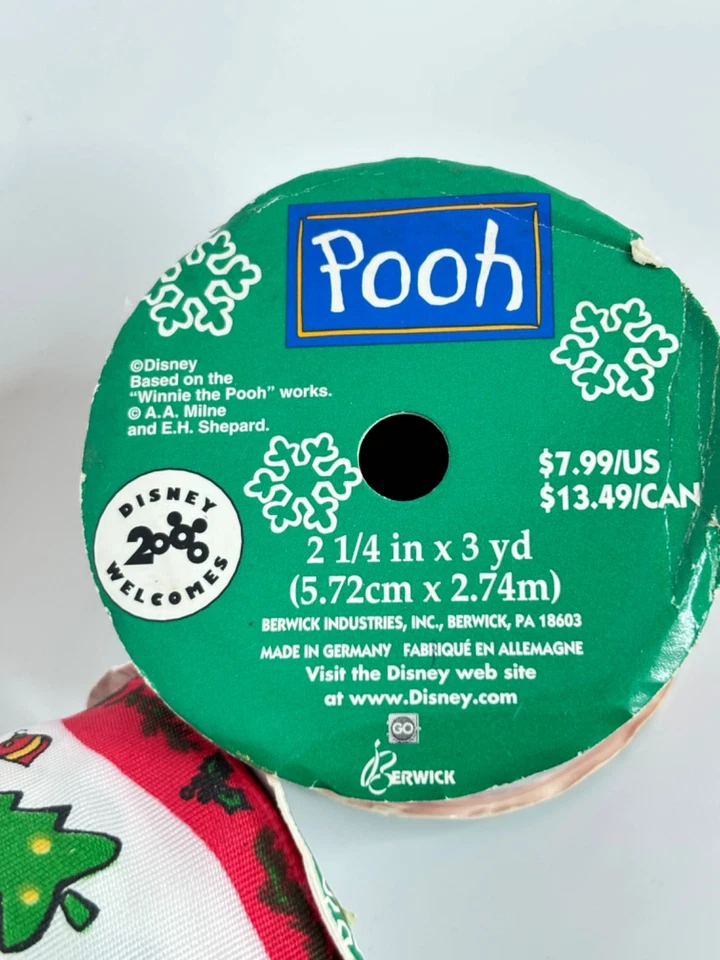 NEW Vintage Winnie the Pooh Christmas Ribbon Gift Wrapping 2000 2- 2.25"x3 yards - Image 3 of 4