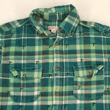 MERONA Vtg Green Duck Print Plaid Flannel Btn SHIRT Women's S