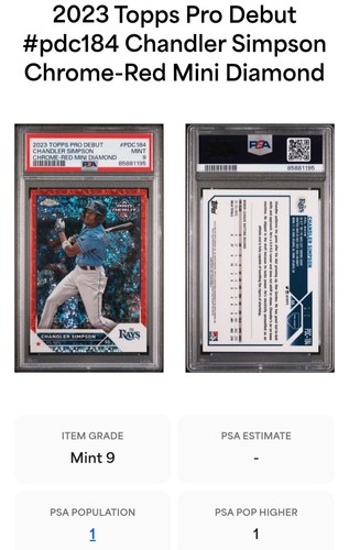 CHANDLER SIMPSON 2023 Topps Chrome Pro Debut RED Diamond REFRACTOR /5 Psa Pop 1 - Picture 3 of 3
