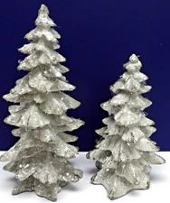 Christmas Silver Evergreen Trees. 6"  to 8" RAZ Imports. Set of 2. GLISTENS!