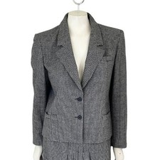 Vintage SAVILLE Houndstooth Blazer Suit Jacket Black White Wool WOMEN'S 10